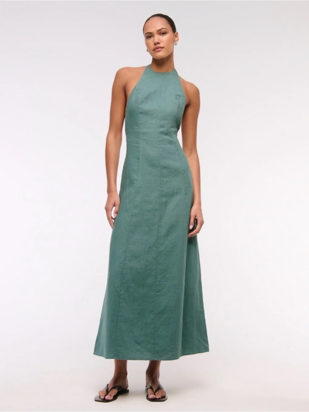 Premium Linen High-Neck Maxi Dress